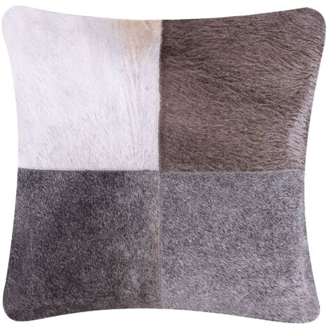 Cuscino Decorativo Patchwork in Vera Pelle Grigia 45 x 45 cm Nellad