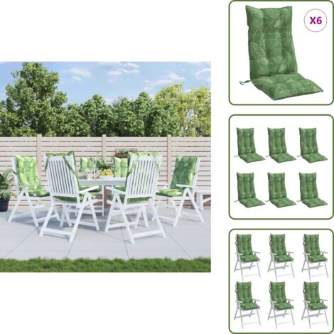 Cuscino esterno - vidaXL Cuscini Sedia Schienale Alto 6 pz Motivo Foglie Tessuto Oxford - Cuscino per casa