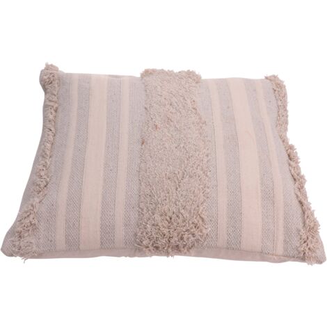 Cuscino imbottito in cotone decorativo per divano sfoderabile 45 x 45 cm -Beige con Pom Pom e Frange