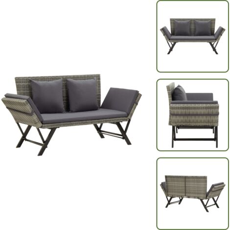 Cuscino imbottito - vidaXL Panchina da Giardino con Cuscini 176 cm in Polyrattan Grigio - Lettino reversibile