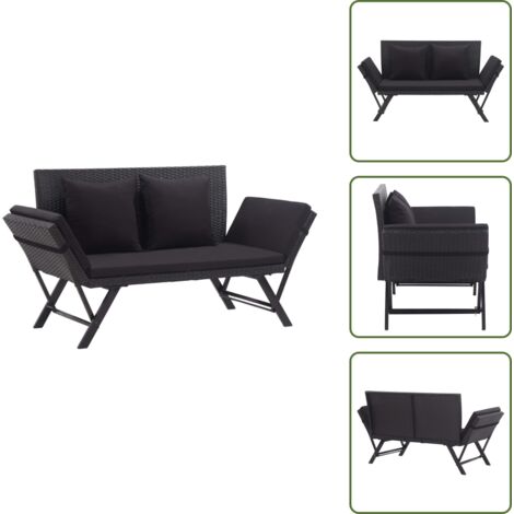 Cuscino imbottito - vidaXL Panchina da Giardino con Cuscini 176 cm Nera in Polyrattan - Lettino reversibile