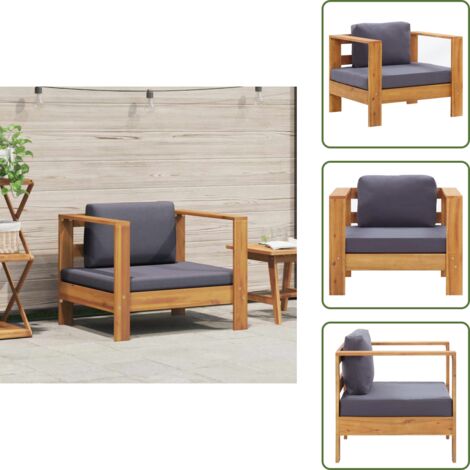 Cuscino imbottito - vidaXL Sedia da Giardino con Cuscino Grigio Scuro in Legno di Acacia - Sedia da giardino in acacia