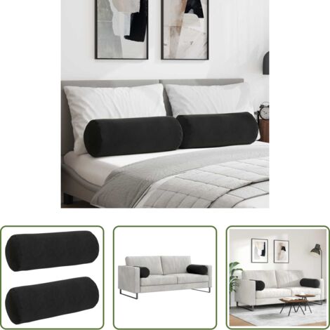 Cuscino in corduroy -  Cuscini a rullo 2 pcs Nero Ø 25 x 70 cm Tessuto in Cords