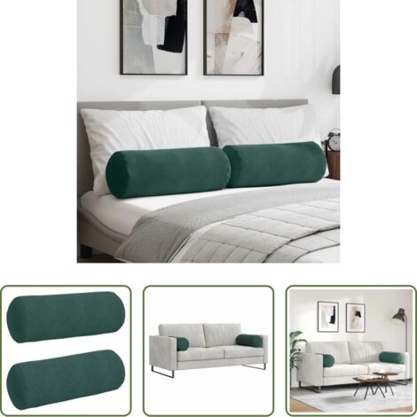 Cuscino in corduroy -  Cuscini a rullo 2 pcs Verde Scuro Ø 25 x 70 cm Tessuto in Cords