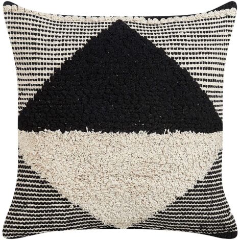 Cuscino in cotone boho motivo geometrico 50 x 50 cm beige e nero Khora