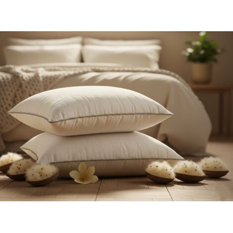 Cuscino in Kapok 100% Naturale   Alto 15 cm, Fodera in Cotone