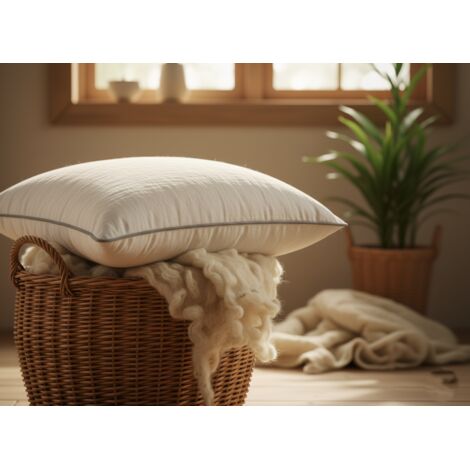 Cuscino in Lana Reffino Cheviot Naturale   Fodera in Cotone Damascato