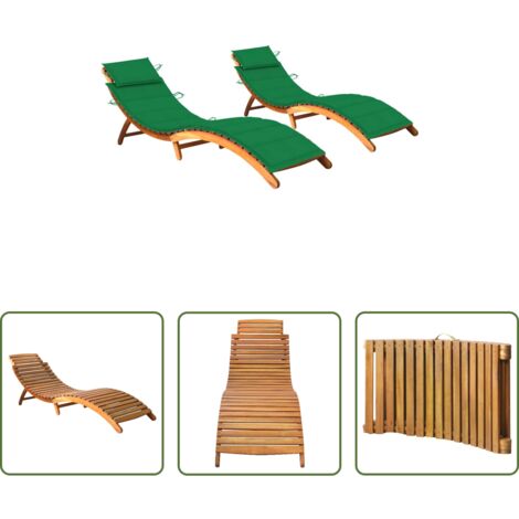 Cuscino in legno -  Lettini Prendisole 2 pz con Cuscini in Legno Massello d'Acacia