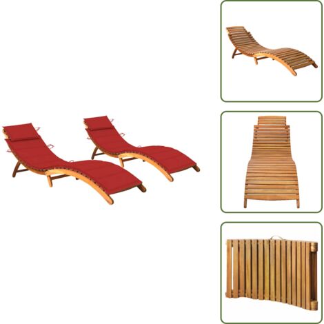 Cuscino in legno - vidaXL Lettini Prendisole 2 pz con Cuscini in Legno Massello d'Acacia - Lettino pieghevole