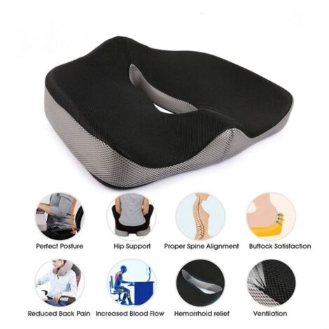 Cuscino in memory foam per sedile, cuscino per sedia da ufficio, cuscino di supporto lombare, cuscino per sedia, cuscino per auto, cuscino ortopedico per coccige, fodera lavabile, grigio