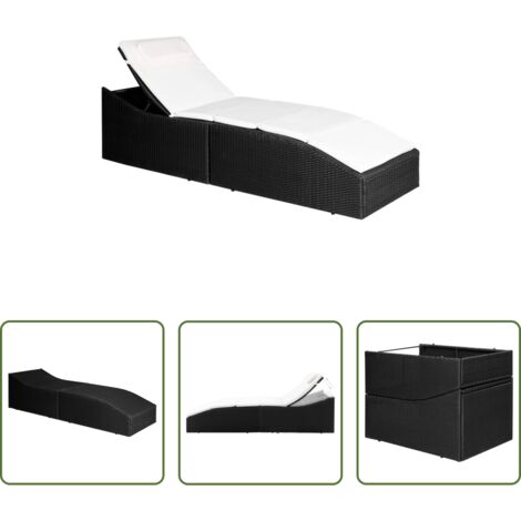 Cuscino in poliestere -  Lettino con Cuscino in Polyrattan Nero