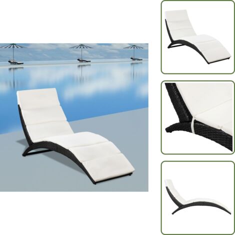 Cuscino in poliestere - vidaXL Lettino a Sdraio Pieghevole con Cuscino in Polyattan Nero - Relax giardino