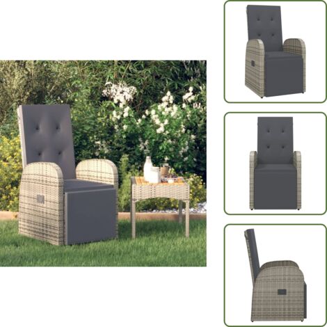 Cuscino in poliestere - vidaXL Sedie da Giardino Reclinabili e Cuscini Polyrattan Grigio - Poltrona in rattan