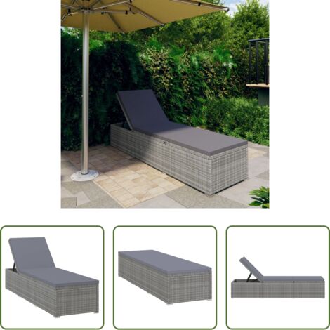 Cuscino in polyrattan -  Lettino Prendisole con Cuscino in Polyrattan Grigio