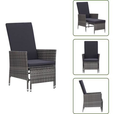 Cuscino in polyrattan - vidaXL Sedia da Giardino Reclinabile con Cuscino in Polyrattan Grigio - Sedia da esterno