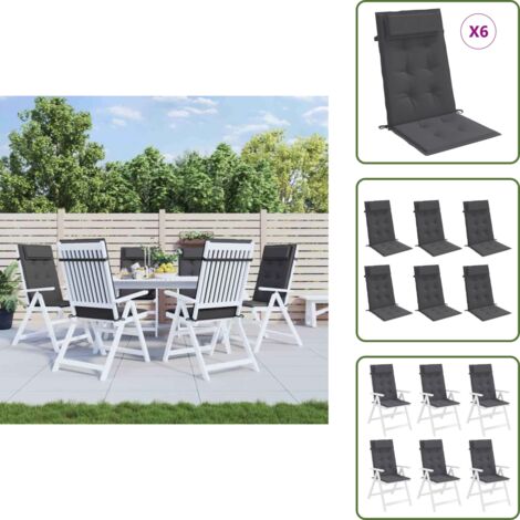 Cuscino in tessuto Oxford - vidaXL Cuscini per Sedia Schienale Alto 6 pz Antracite Tessuto Oxford - Cuscino imbottito