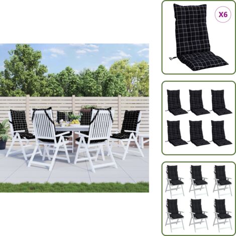 Cuscino in tessuto Oxford - vidaXL Cuscini Sedia Schienale Alto 6 pz Quadri Nero Tessuto Oxford - Cuscino imbottito