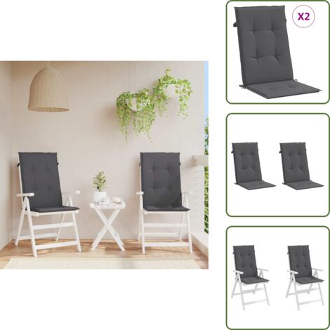 Cuscino in tessuto - vidaXL Cuscini per Sedie 2 pz Antracite 120x50x2 cm in Tessuto - Cuscino antiscivolo