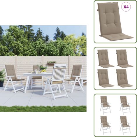 Cuscino in tessuto - vidaXL Cuscini per Sedie Alte 4 pz Tortora 120x50x3 cm in Tessuto - Cuscino per sedia da casa