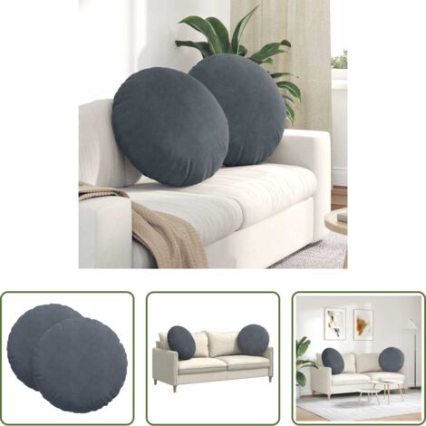 Cuscino in velluto -  Cuscini per Seduta 2 pcs Grigio scuro Ø 40 x 13 cm Velluto