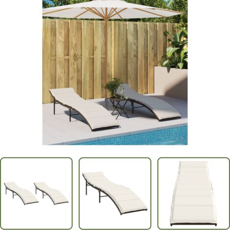 Cuscino -  Lettini Prendisole 2 pz con Cuscini Marrone in Polyrattan