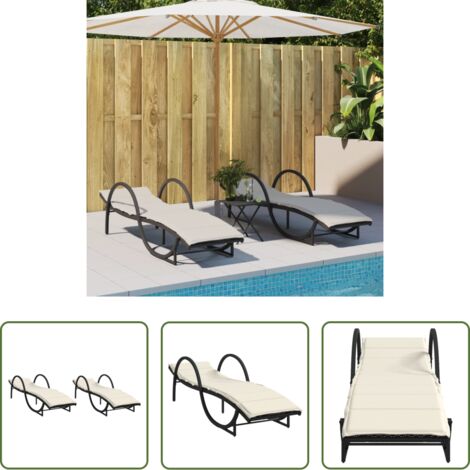 Cuscino -  Lettini Prendisole 2 pz con Cuscini Neri in Polyrattan