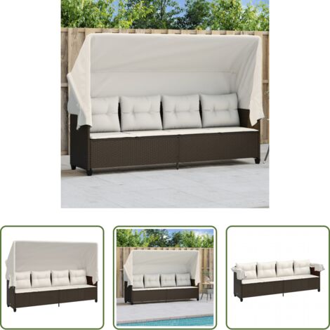 Cuscino -  Lettino Prendisole con Baldacchino e Cuscini Marrone Polyrattan