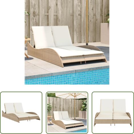 Cuscino -  Lettino Prendisole con Cuscini Beige 114x205x73 cm Polyrattan