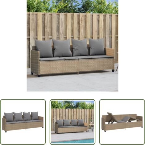 Cuscino -  Lettino Prendisole con Cuscini Beige in Polyrattan