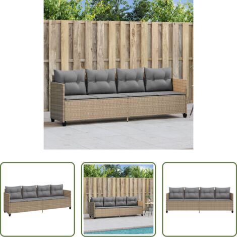 Cuscino -  Lettino Prendisole con Cuscini Beige in Polyrattan