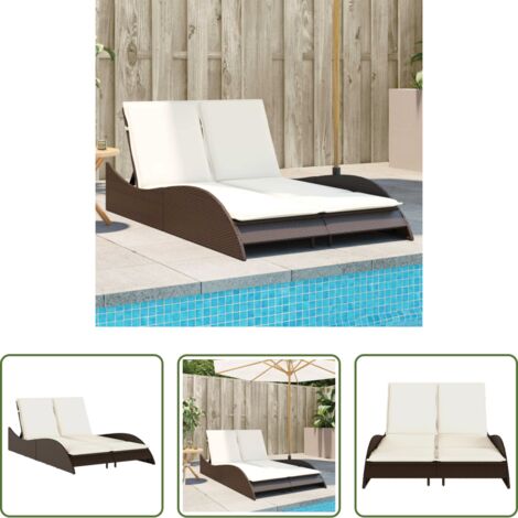 Cuscino -  Lettino Prendisole con Cuscini Marrone 114x205x73 cm Polyrattan