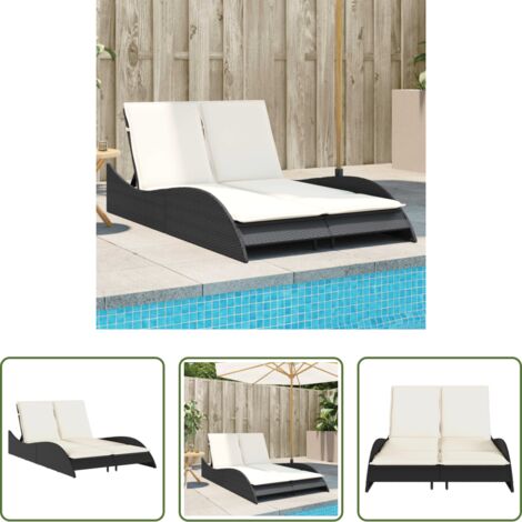 Cuscino -  Lettino Prendisole con Cuscini Nero 114x205x73 cm in Polyrattan