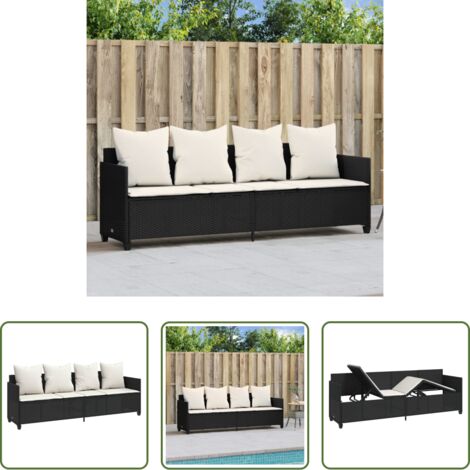 Cuscino -  Lettino Prendisole con Cuscini Nero in Polyrattan