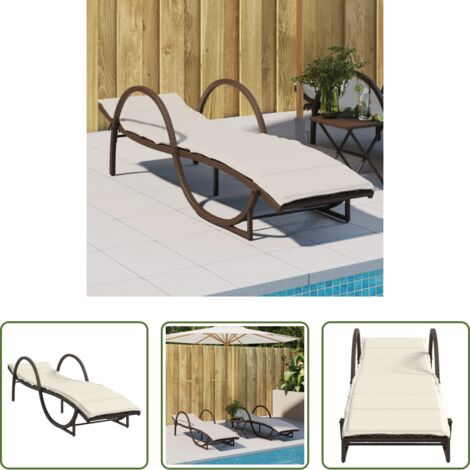 Cuscino -  Lettino Prendisole con Cuscino Marrone 60x199x42 cm Polyrattan