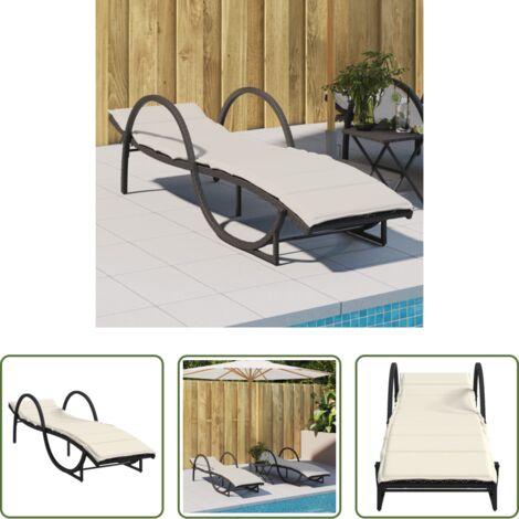 Cuscino -  Lettino Prendisole con Cuscino Nero 60x199x42 cm in Polyrattan