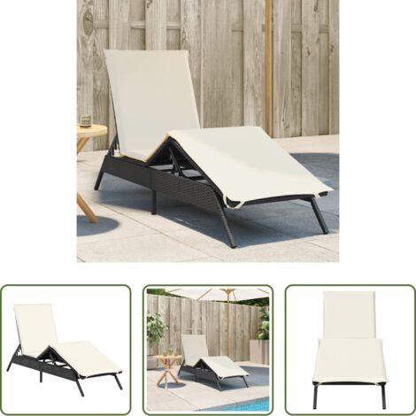 Cuscino -  Lettino Prendisole con Cuscino Nero in Polyrattan