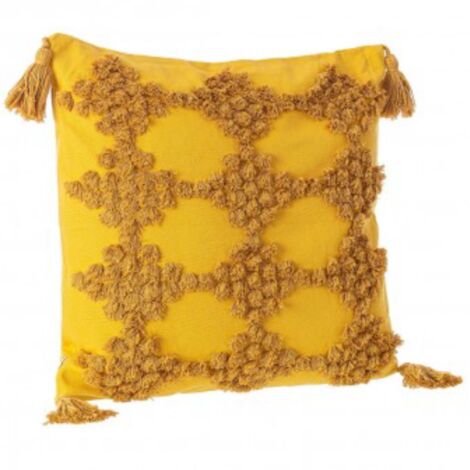 Cuscino mattis con nappa realizzato con  fodera  in cotone 70%, poliestere 30% e con imbottitura 100% poliestere -45 x h 45cm / Ocra