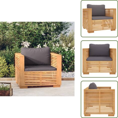 Cuscino morbido - vidaXL Divano da Giardino Cuscini Grigio Scuro Legno Massello di Teak - Arredamento da esterno