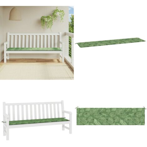 Cuscino Panca da Giardino Motivo a Foglie 200x50x4 cm Tessuto - Cuscino da patio - Cuscino da esterno