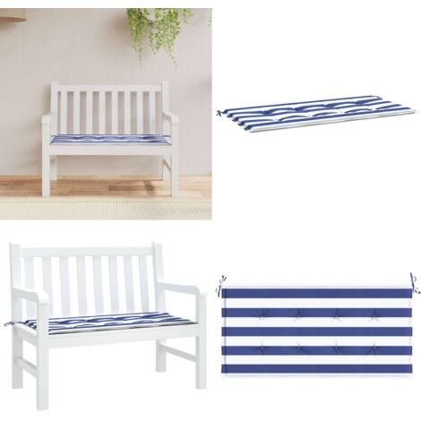 Cuscino Panca Giardino Bianco e Blu 100x50x4 cm Tessuto Oxford - Cuscino da patio - Cuscino da esterno
