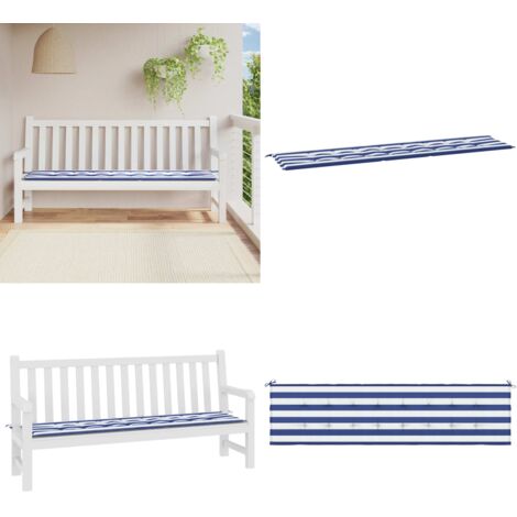 Cuscino Panca Giardino Righe Bianche e Blu 200x50x4 cm Tessuto - Cuscino da patio - Cuscino da esterno