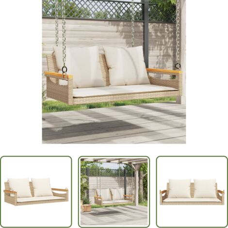 Cuscino -  Panchina a Dondolo con Cuscini Beige 109x62x40 cm in Polyrattan