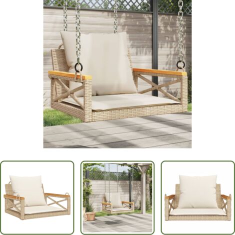 Cuscino -  Panchina a Dondolo con Cuscini Beige 63x62x40 cm in Polyrattan
