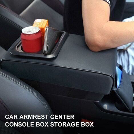 Cuscino per bracciolo auto, cuscino universale per bracciolo della console centrale dell'auto in memory foam e similpelle PU con portabicchieri e tasca portaoggetti, vano portaoggetti nella console