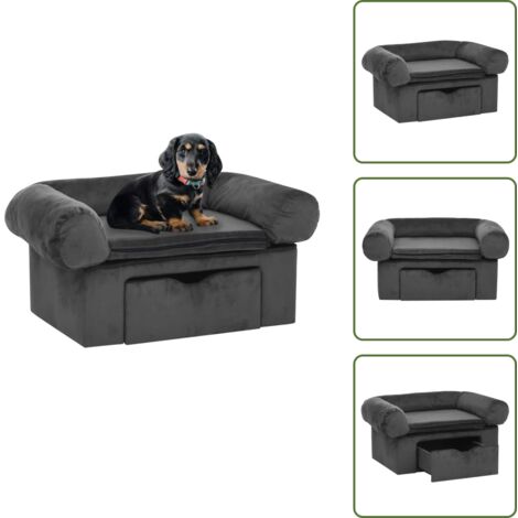 Cuscino per cani - vidaXL Divano per Cani con Cassetto Grigio Scuro 75x50x38cm in Peluche - Cassetto per animali
