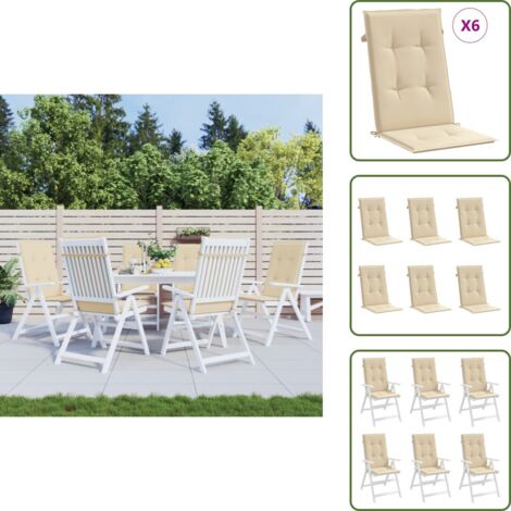 Cuscino per casa - vidaXL Cuscini per Sedie 6 pz Beige 120x50x3 cm in Tessuto - Cuscino per ufficio