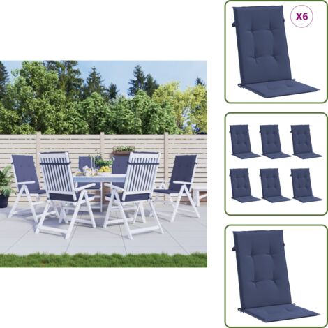 Cuscino per divano - vidaXL Cuscini Sedia con Schienale Alto 6 pz Blu Marino Tessuto - Cuscino da esterno