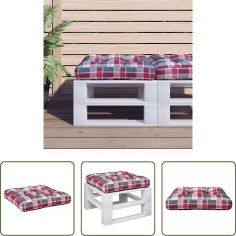 Cuscino per giardino -  Cuscino per Pallet Rosso a Quadri in Tessuto