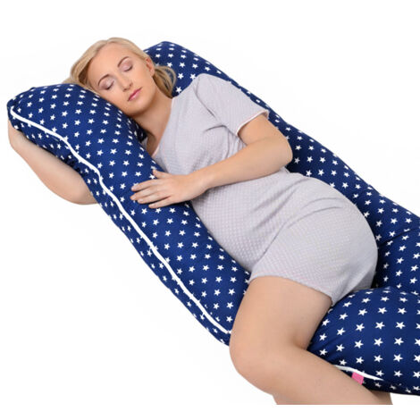 Cuscino per gravidanza tipo U per dormire sul fianco e allattamento - stelle blu navy