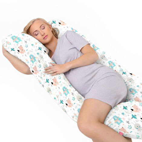 Cuscino per la gravidanza a forma di U per dormire sul fianco e allattare - Animali pastello